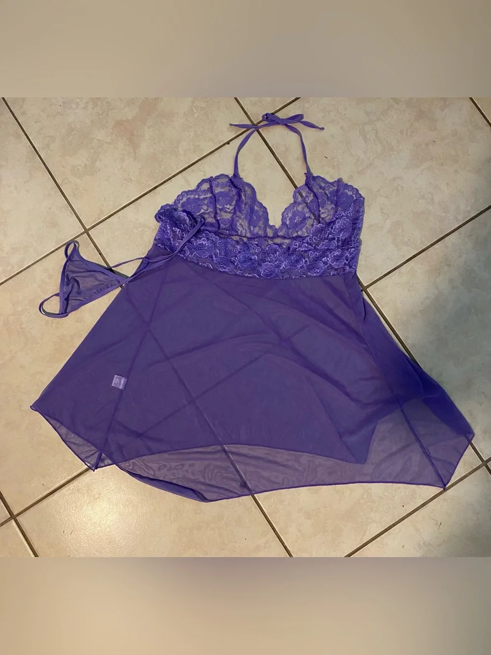 NWOT Purple 2 pc nightie and panty penoir set lace cotton and poly 4xl